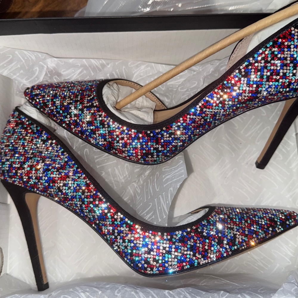 NWOT - INC Red White and Blue Bedazzled D'Orsay Heel